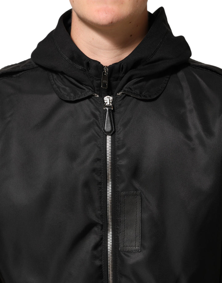 Dolce &amp; Gabbana Sample Sale Dolce &amp; Gabbana Black Cotton Hooded Full Zip Bomber Jacket - | Designer outlet
