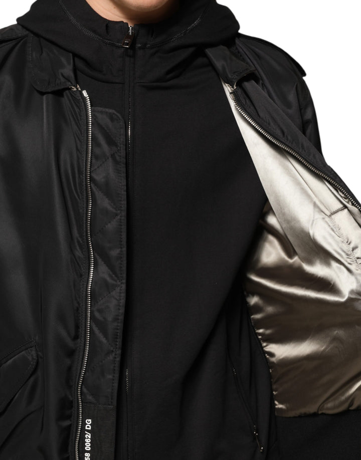Dolce &amp; Gabbana Sample Sale Dolce &amp; Gabbana Black Cotton Hooded Full Zip Bomber Jacket - | Designer outlet