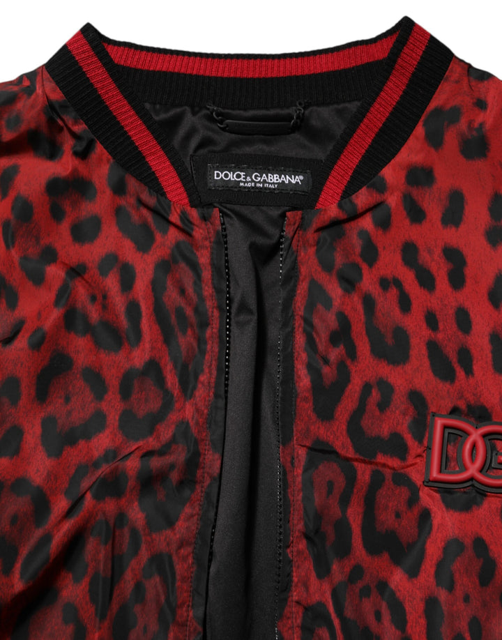 Dolce &amp; Gabbana Sample Sale Dolce &amp; Gabbana Red Leopard Print Full Zip Bomber Men Jacket - | Designer outlet