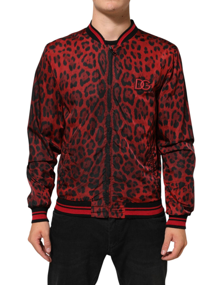 Dolce &amp; Gabbana Red Leopard Print Full Zip Bomber Men Jacket by Dolce &amp; Gabbana outlet now on sale