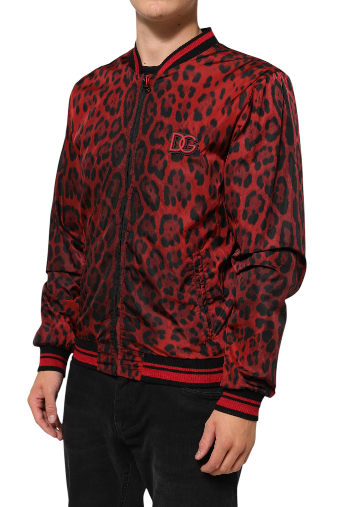 Dolce &amp; Gabbana Sample Sale Dolce &amp; Gabbana Red Leopard Print Full Zip Bomber Men Jacket - | Designer outlet