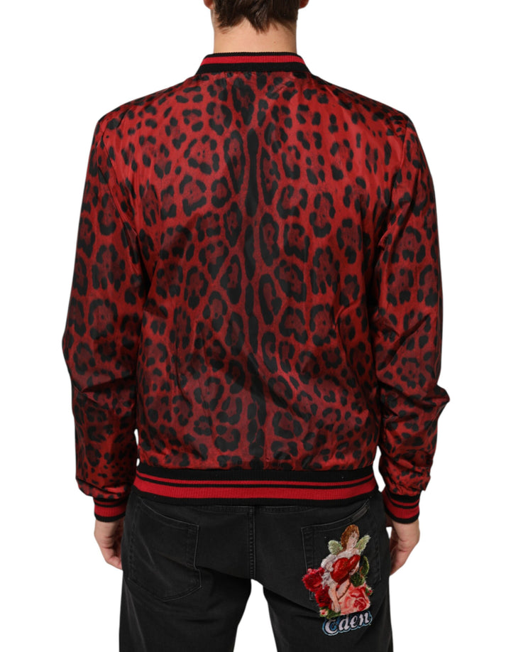 Dolce &amp; Gabbana Sample Sale Dolce &amp; Gabbana Red Leopard Print Full Zip Bomber Men Jacket - | Designer outlet