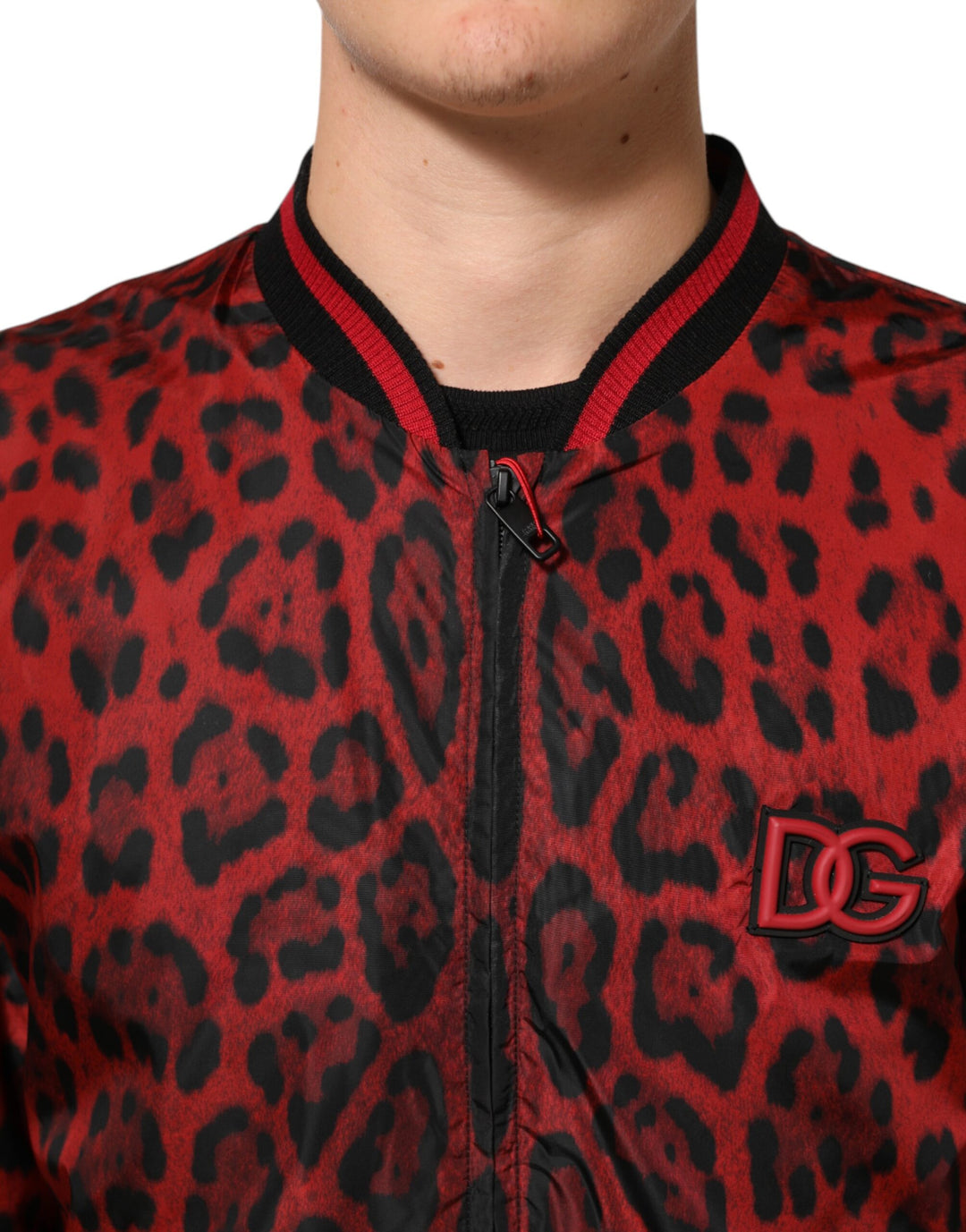 Dolce &amp; Gabbana Red Leopard Print Full Zip Bomber Men Jacket by Dolce &amp; Gabbana outlet now on sale