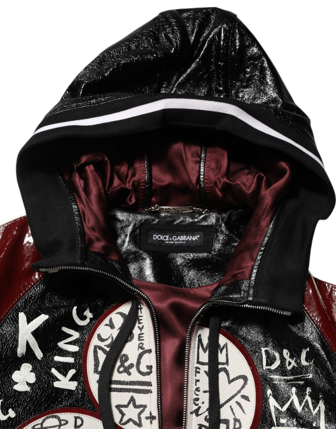 Dolce &amp; Gabbana Multicolor Hooded Leather DG King Men Biker Jacket by Dolce &amp; Gabbana outlet now on sale