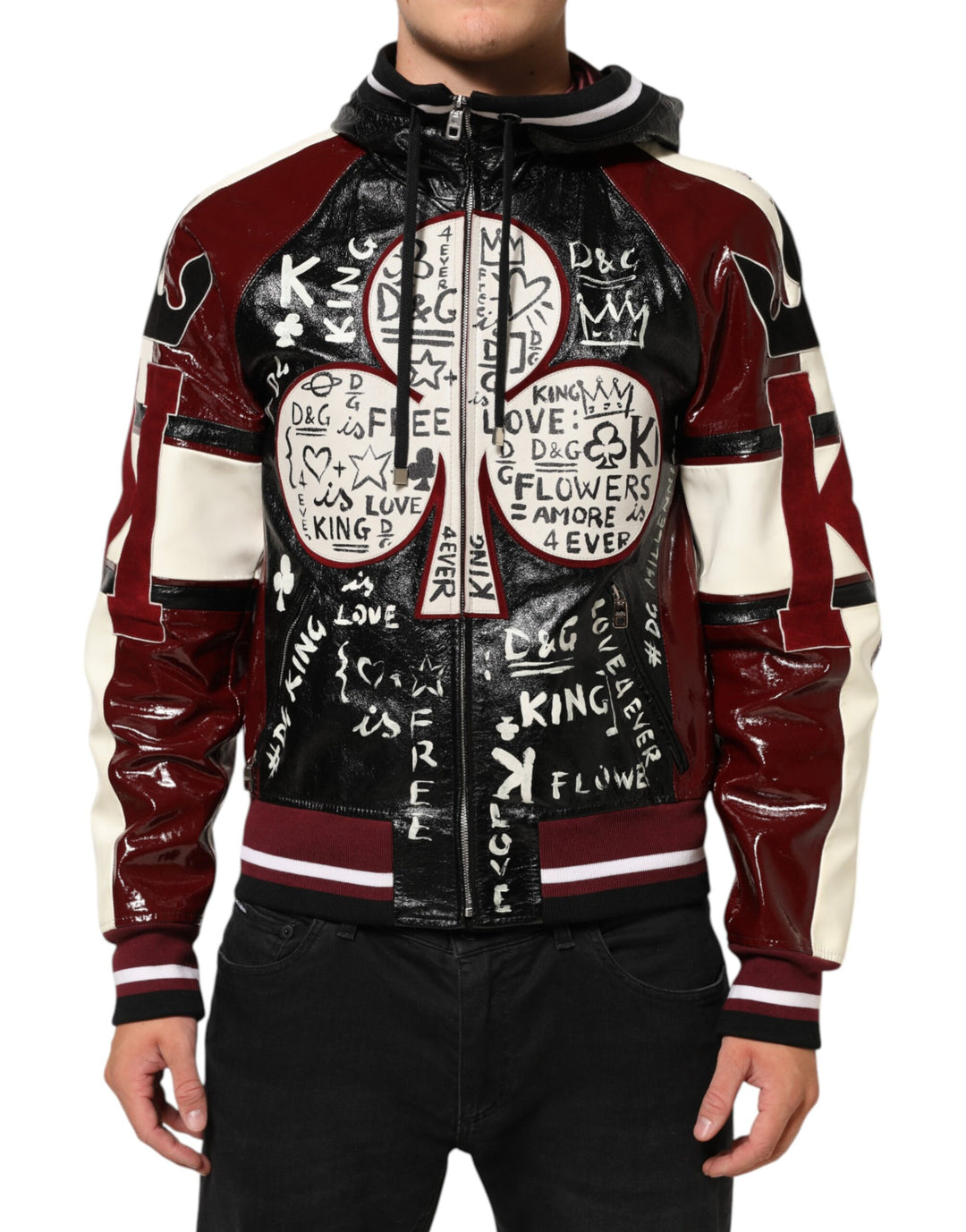 Dolce &amp; Gabbana Multicolor Hooded Leather DG King Men Biker Jacket by Dolce &amp; Gabbana outlet now on sale