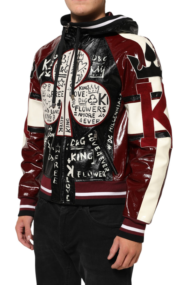 Dolce &amp; Gabbana Multicolor Hooded Leather DG King Men Biker Jacket by Dolce &amp; Gabbana outlet now on sale