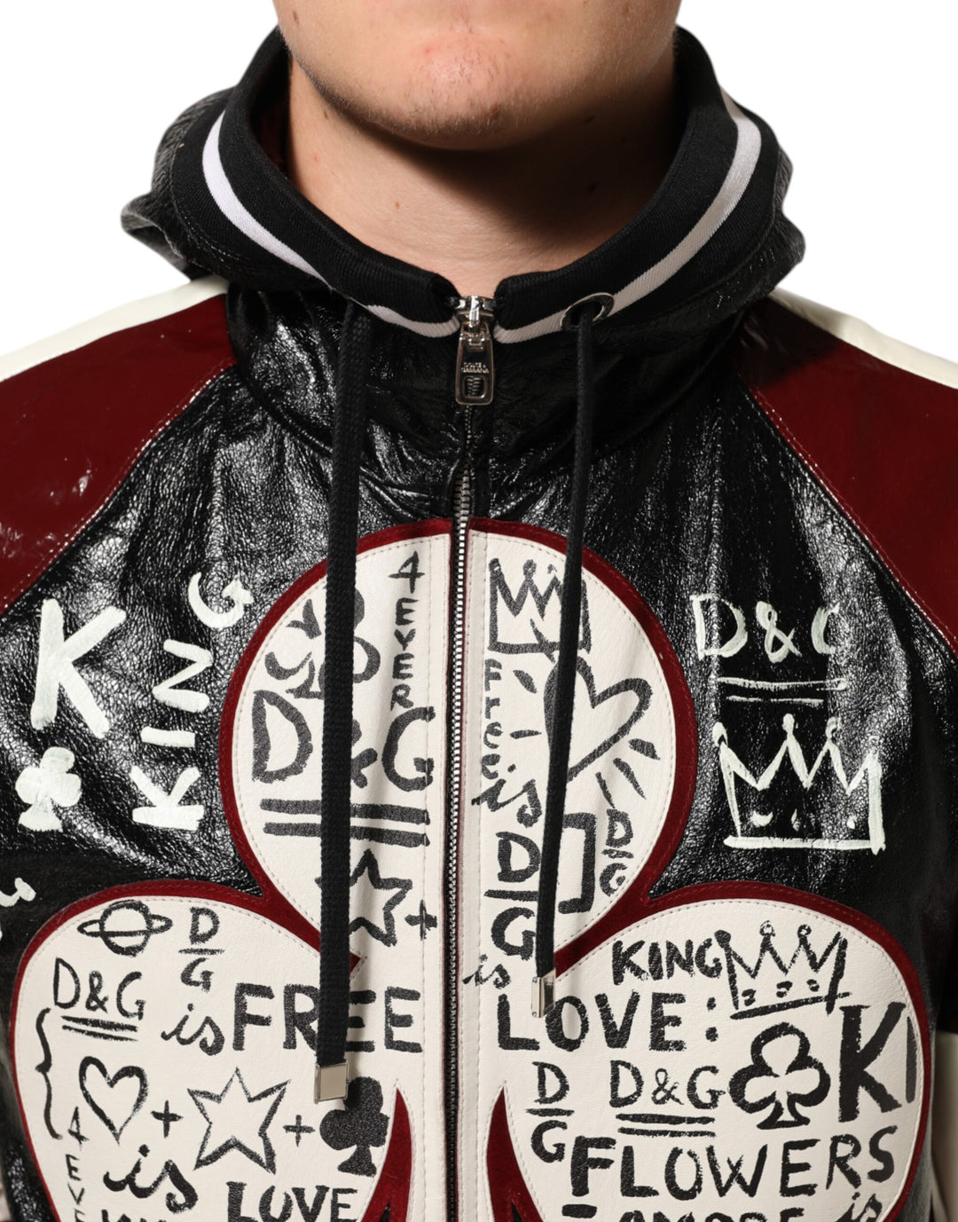 Dolce &amp; Gabbana Multicolor Hooded Leather DG King Men Biker Jacket by Dolce &amp; Gabbana outlet now on sale