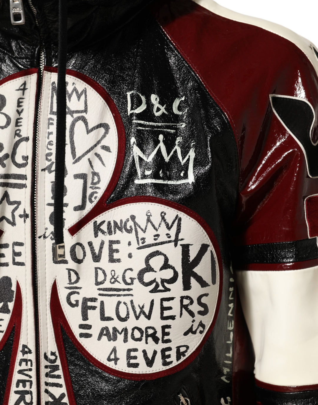 Dolce &amp; Gabbana Multicolor Hooded Leather DG King Men Biker Jacket by Dolce &amp; Gabbana outlet now on sale