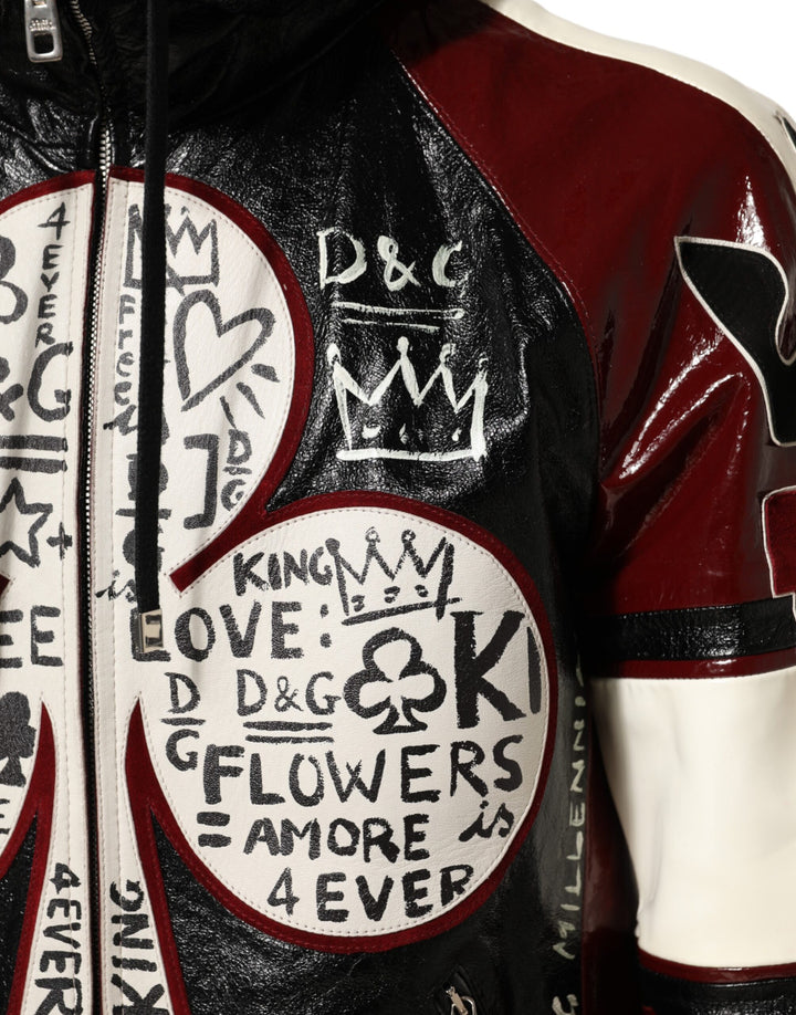 Dolce &amp; Gabbana Multicolor Hooded Leather DG King Men Biker Jacket by Dolce &amp; Gabbana outlet now on sale