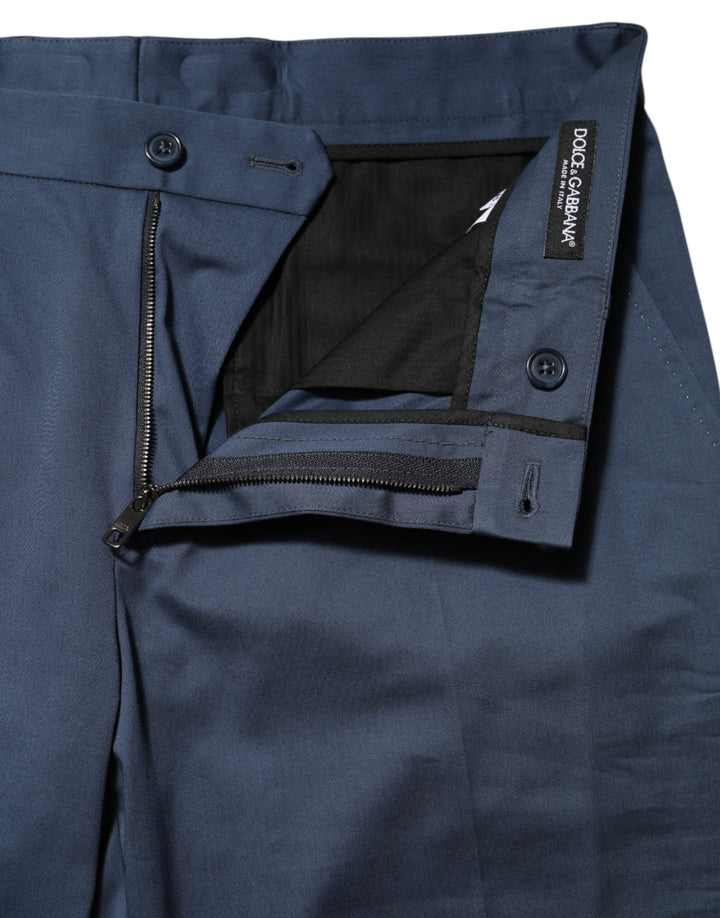 Dolce & Gabbana Blue Cotton Mid Waist Dress Men Trouser Pants