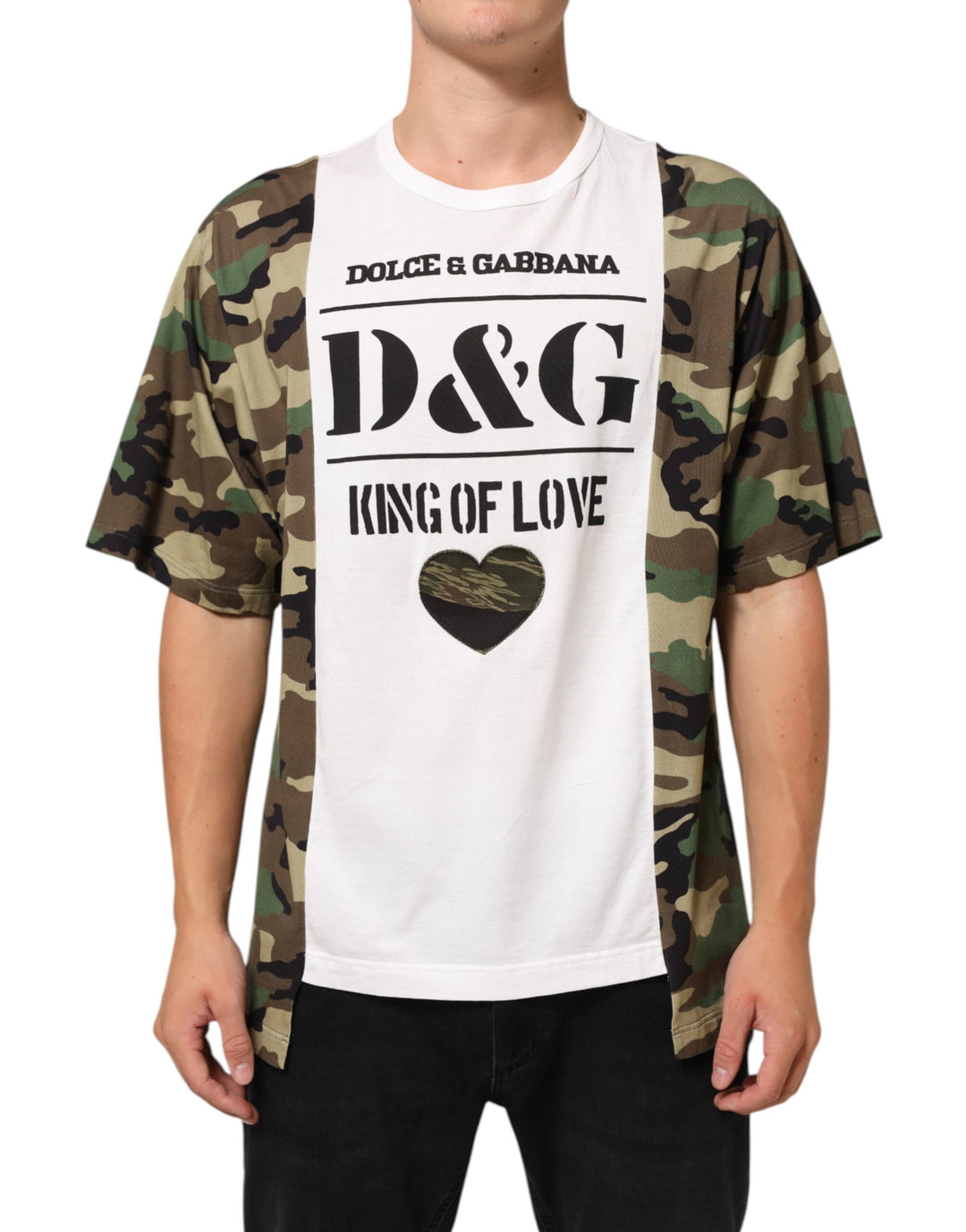 Dolce &amp; Gabbana White Logo Camouflage Crew Neck Men T-shirt by Dolce &amp; Gabbana outlet now on sale