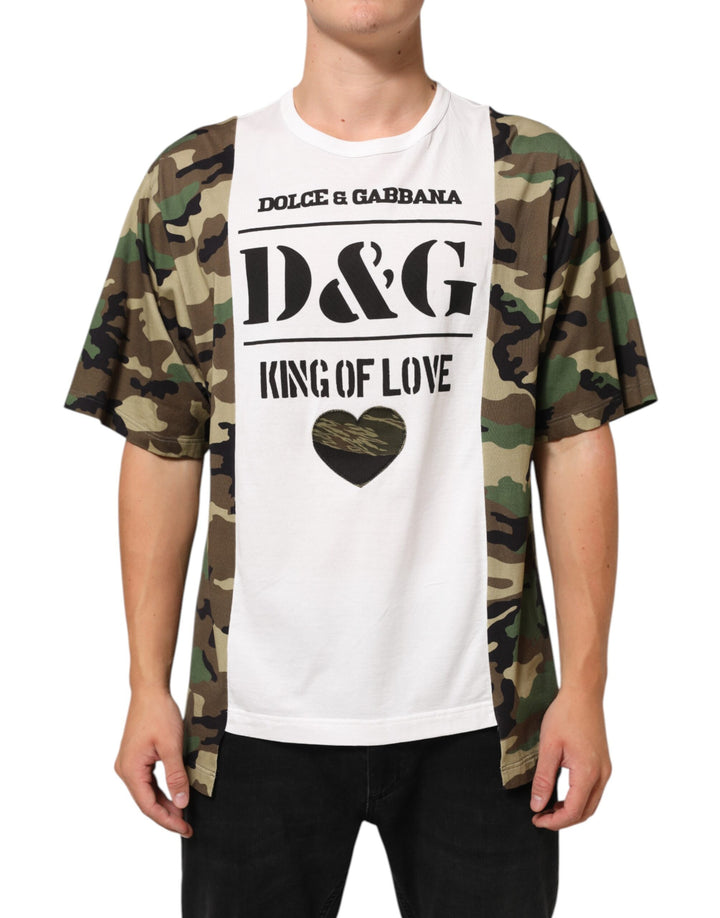 Dolce &amp; Gabbana White Logo Camouflage Crew Neck Men T-shirt by Dolce &amp; Gabbana outlet now on sale