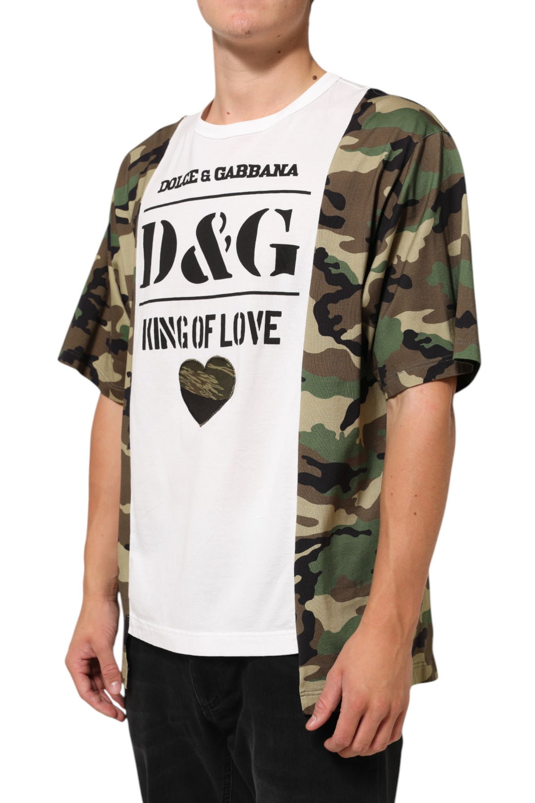 Dolce &amp; Gabbana White Logo Camouflage Crew Neck Men T-shirt by Dolce &amp; Gabbana outlet now on sale