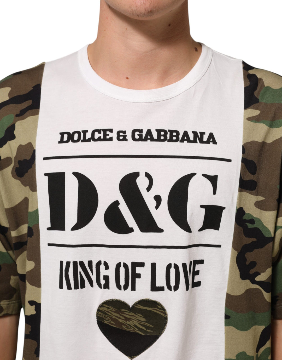 Dolce &amp; Gabbana White Logo Camouflage Crew Neck Men T-shirt by Dolce &amp; Gabbana outlet now on sale