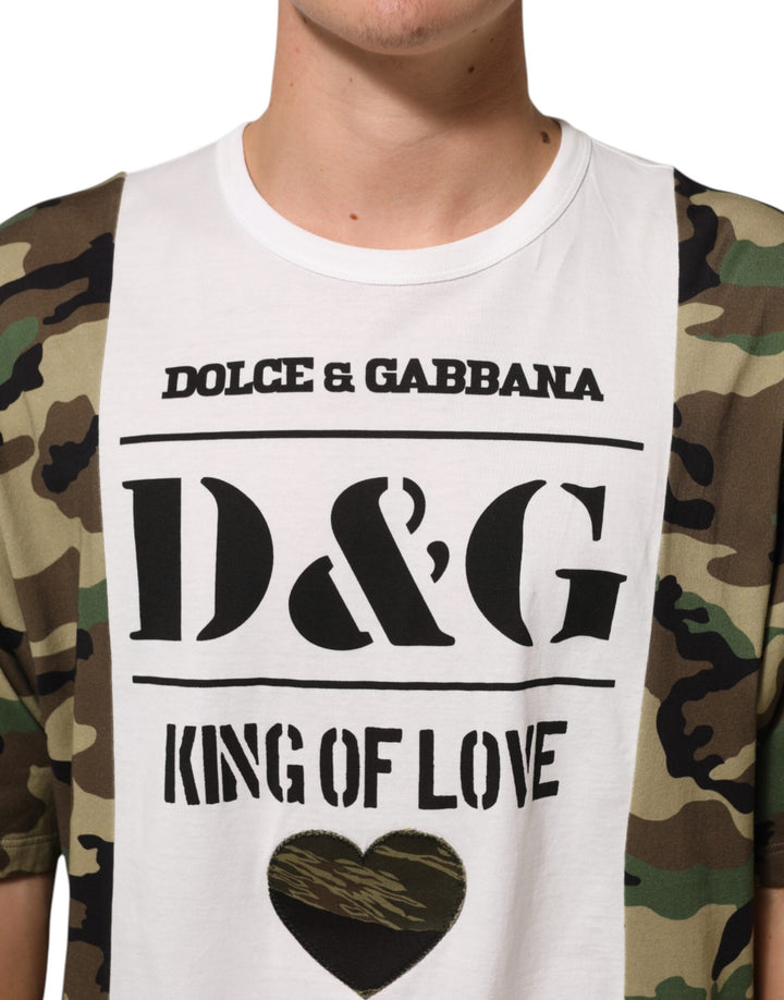 Dolce &amp; Gabbana White Logo Camouflage Crew Neck Men T-shirt by Dolce &amp; Gabbana outlet now on sale