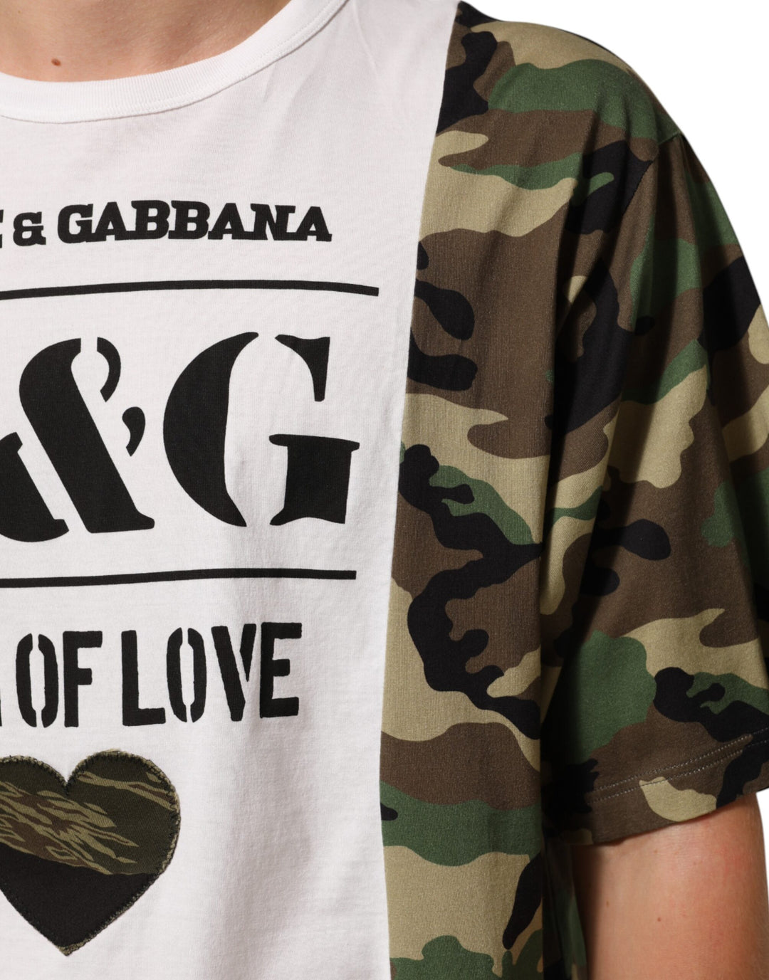 Dolce &amp; Gabbana White Logo Camouflage Crew Neck Men T-shirt by Dolce &amp; Gabbana outlet now on sale