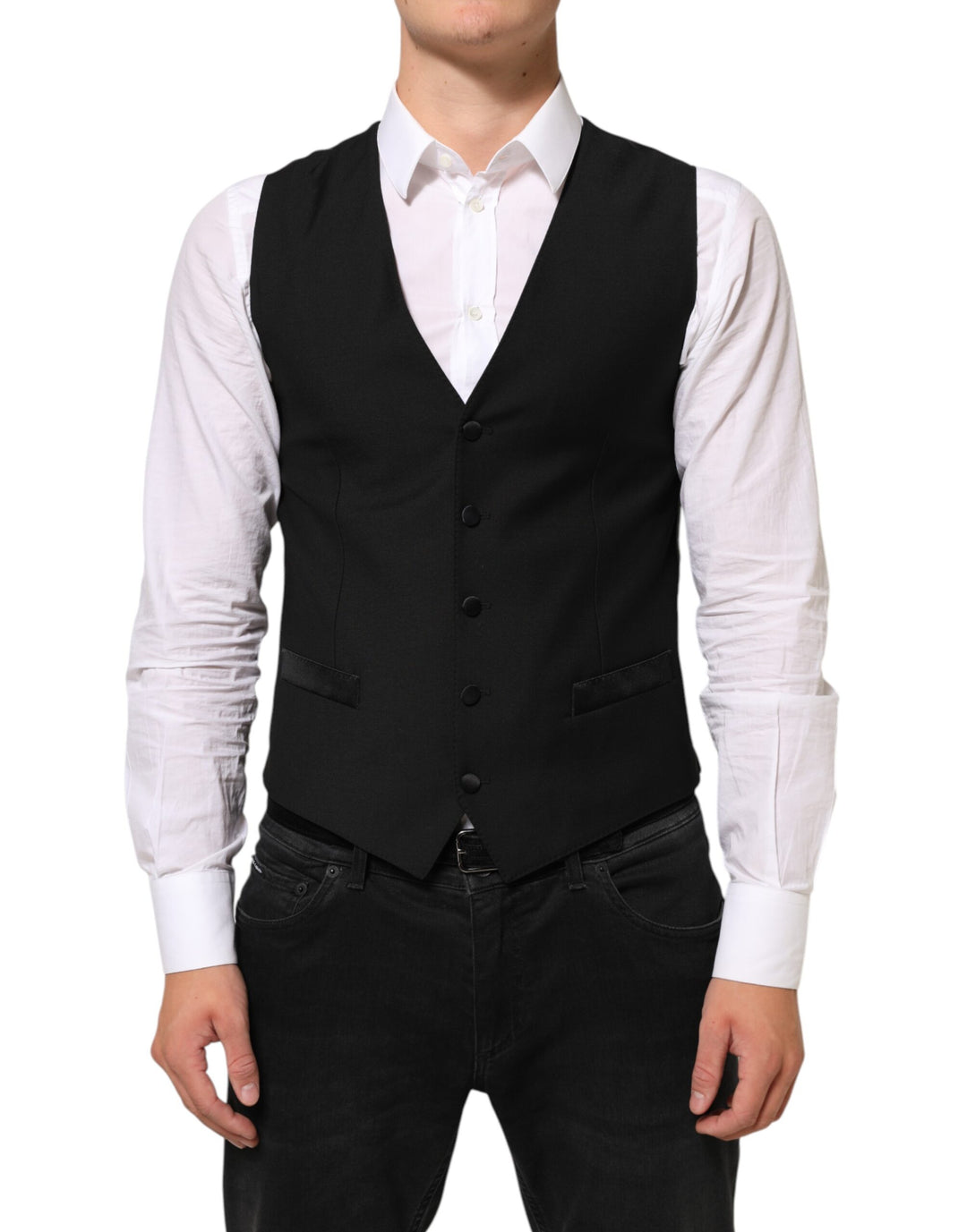 Dolce & Gabbana Black Wool Dress Formal Men Waistcoat Vest by Dolce & Gabbana outlet now on sale