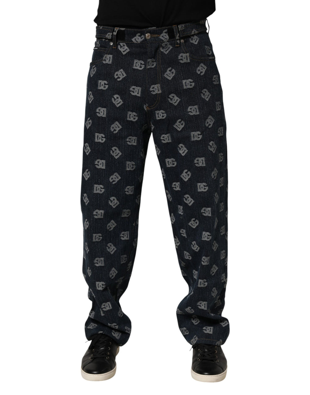 Dolce & Gabbana Blue Logo Print Straight Denim Men Jeans by Dolce & Gabbana outlet now on sale