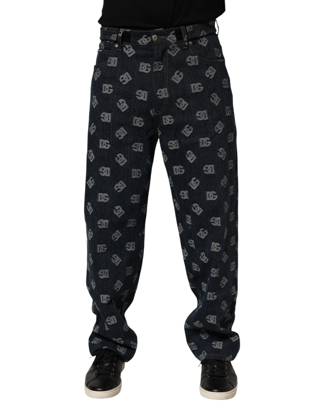 Dolce & Gabbana Blue Logo Print Straight Denim Men Jeans by Dolce & Gabbana outlet now on sale