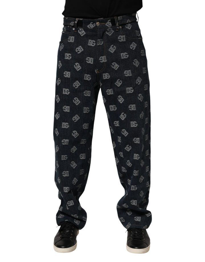 Dolce & Gabbana Blue Logo Print Straight Denim Men Jeans by Dolce & Gabbana outlet now on sale
