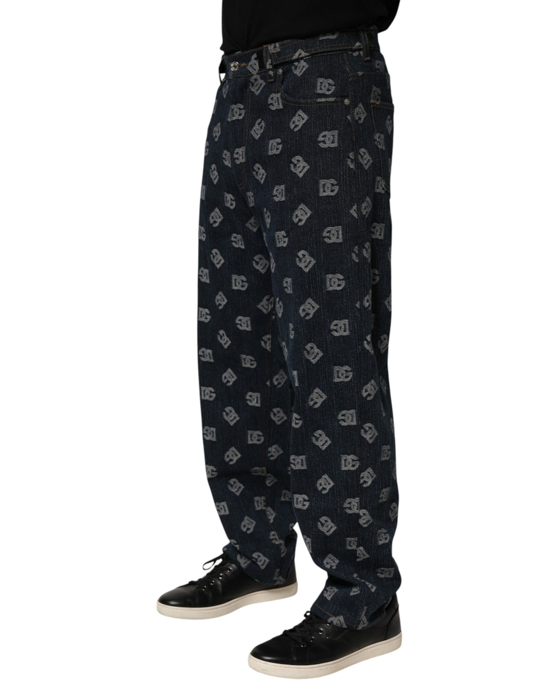 Dolce & Gabbana Blue Logo Print Straight Denim Men Jeans by Dolce & Gabbana outlet now on sale