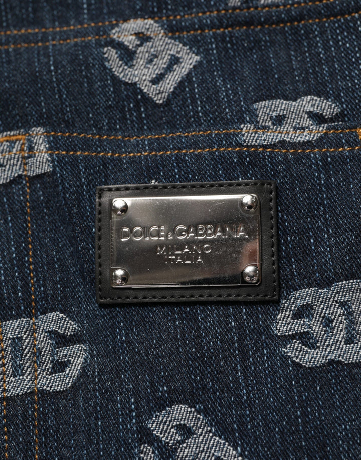 Dolce & Gabbana Blue Logo Print Straight Denim Men Jeans by Dolce & Gabbana outlet now on sale