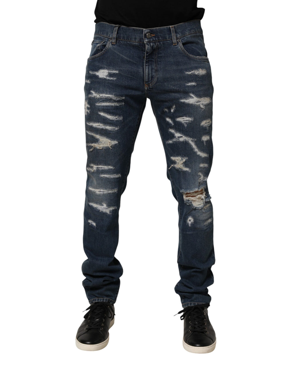 Dolce & Gabbana Blue Tattered Cotton Skinny Men Denim Jeans by Dolce & Gabbana outlet now on sale