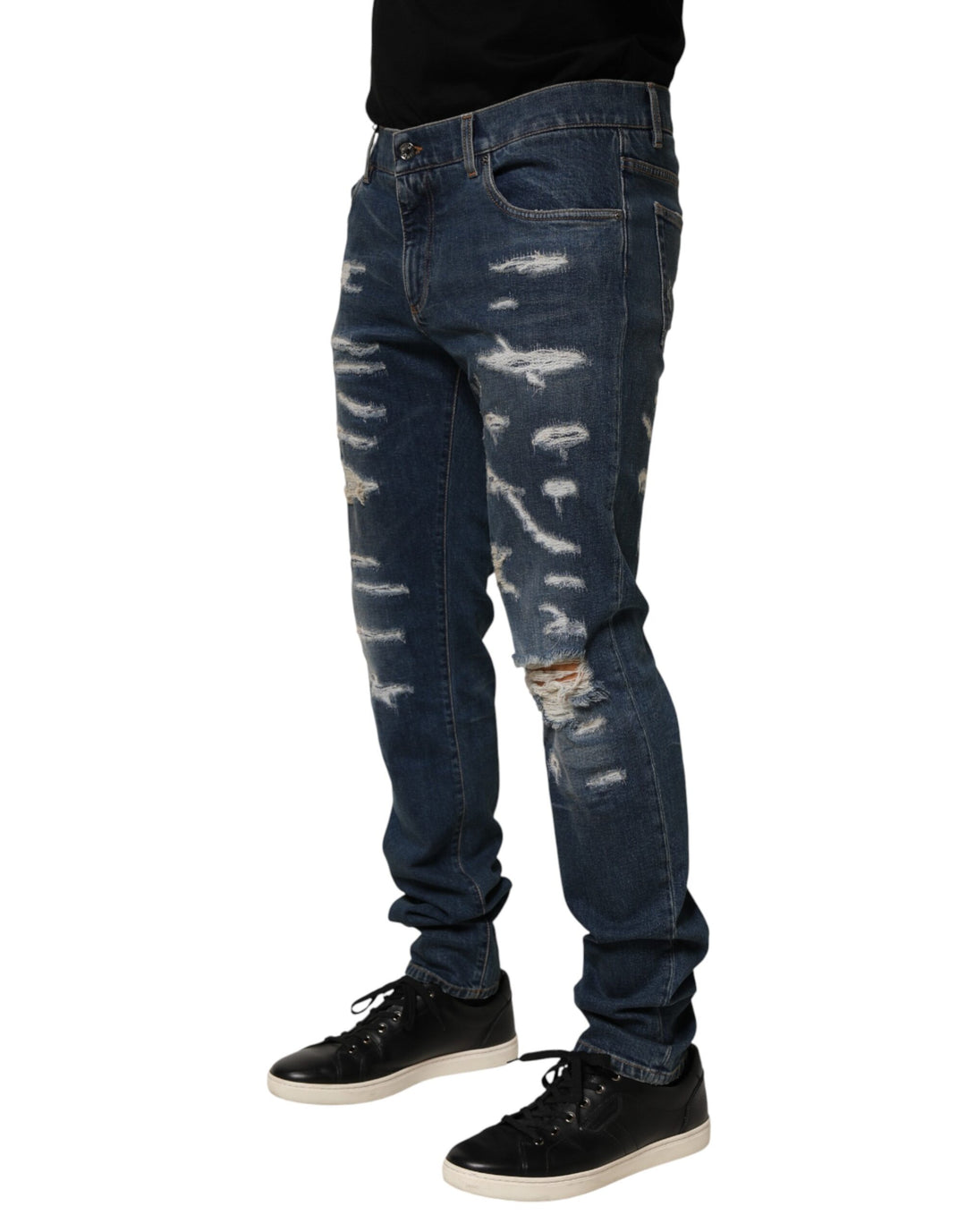 Dolce & Gabbana Blue Tattered Cotton Skinny Men Denim Jeans by Dolce & Gabbana outlet now on sale