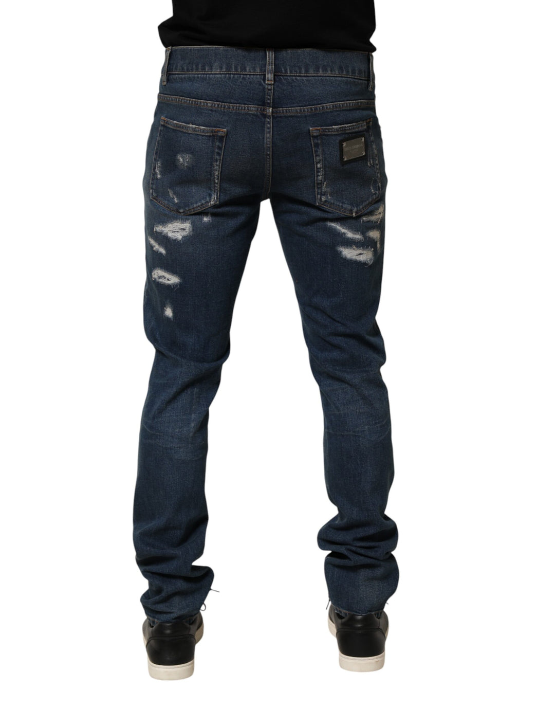 Dolce & Gabbana Blue Tattered Cotton Skinny Men Denim Jeans by Dolce & Gabbana outlet now on sale