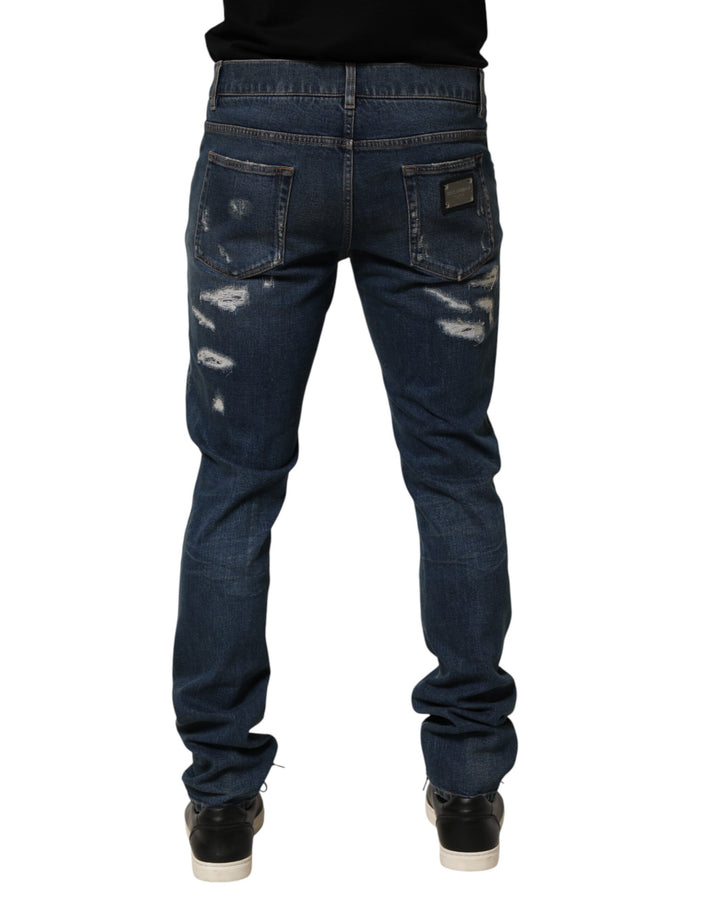 Dolce & Gabbana Blue Tattered Cotton Skinny Men Denim Jeans by Dolce & Gabbana outlet now on sale