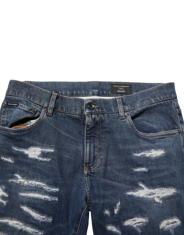 Dolce & Gabbana Blue Tattered Cotton Skinny Men Denim Jeans by Dolce & Gabbana outlet now on sale