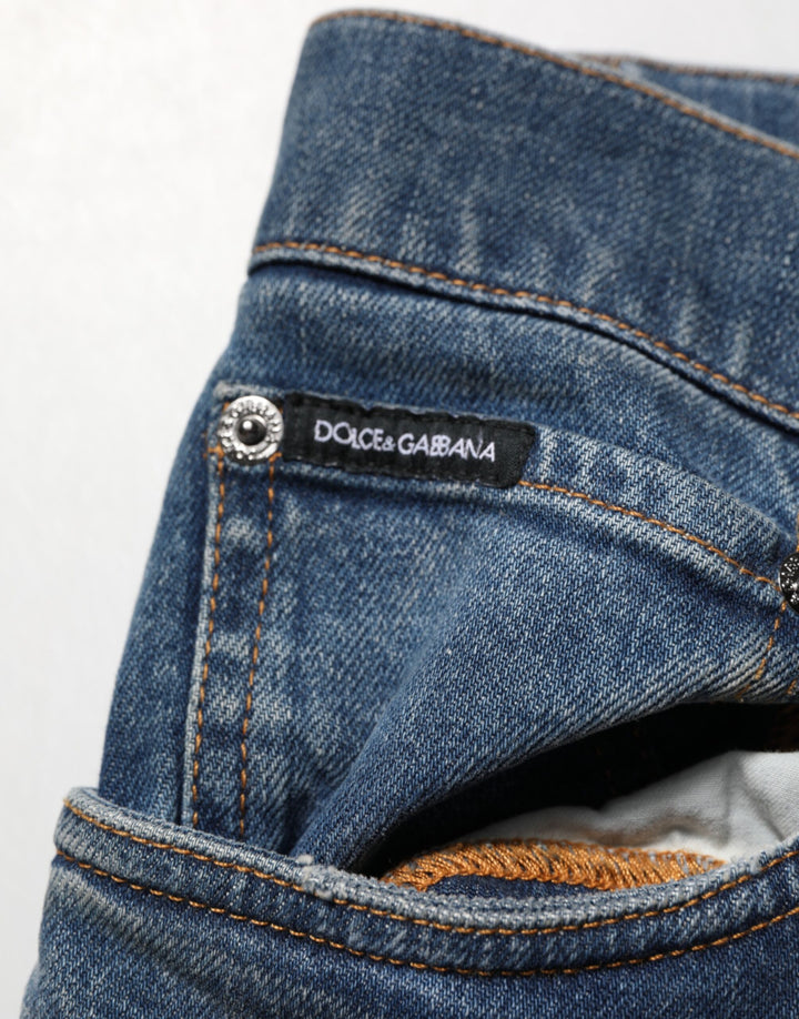 Dolce & Gabbana Blue Tattered Cotton Skinny Men Denim Jeans by Dolce & Gabbana outlet now on sale