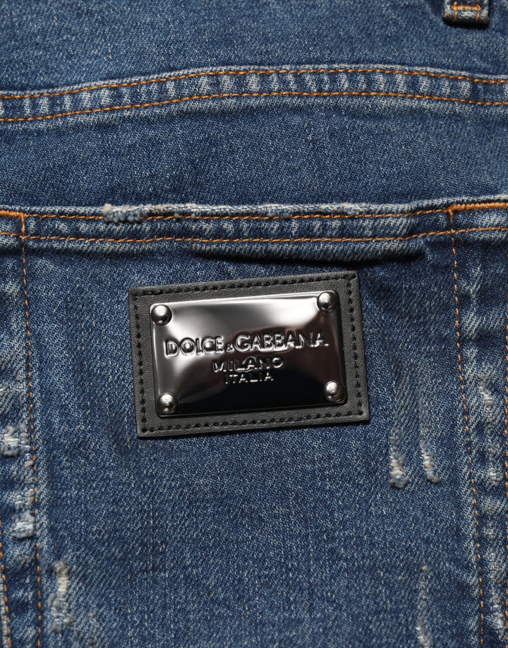 Dolce & Gabbana Blue Tattered Cotton Skinny Men Denim Jeans by Dolce & Gabbana outlet now on sale