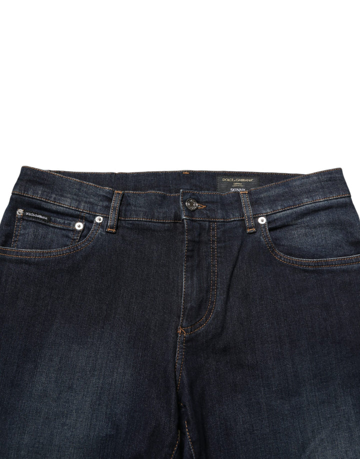 Dolce & Gabbana Dark Blue Cotton Skinny Men Denim Jeans by Dolce & Gabbana outlet now on sale