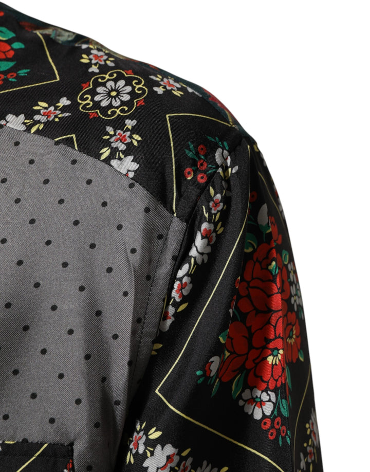 Dolce & Gabbana Multicolor Patchwork Long Sleeves Silk Shirt