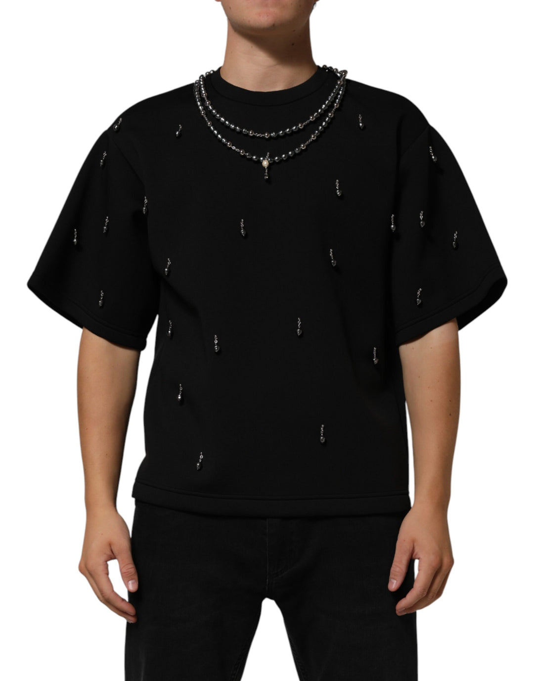 Dolce &amp; Gabbana Black Polyester Necklace Embellished T-shirt by Dolce &amp; Gabbana outlet now on sale