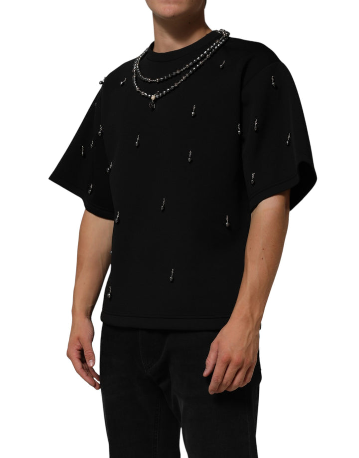 Dolce &amp; Gabbana Black Polyester Necklace Embellished T-shirt by Dolce &amp; Gabbana outlet now on sale