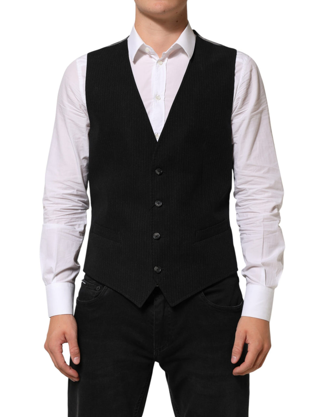 Dolce & Gabbana Black Cotton Waistcoat Dress Men Formal Vest by Dolce & Gabbana outlet now on sale
