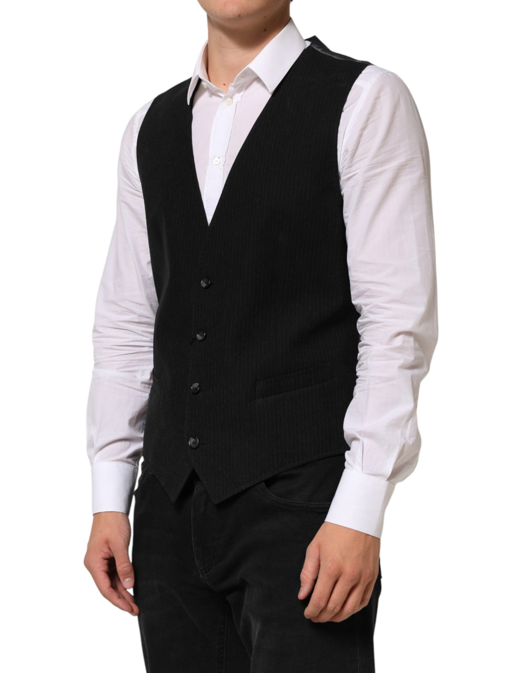 Dolce & Gabbana Black Cotton Waistcoat Dress Men Formal Vest by Dolce & Gabbana outlet now on sale
