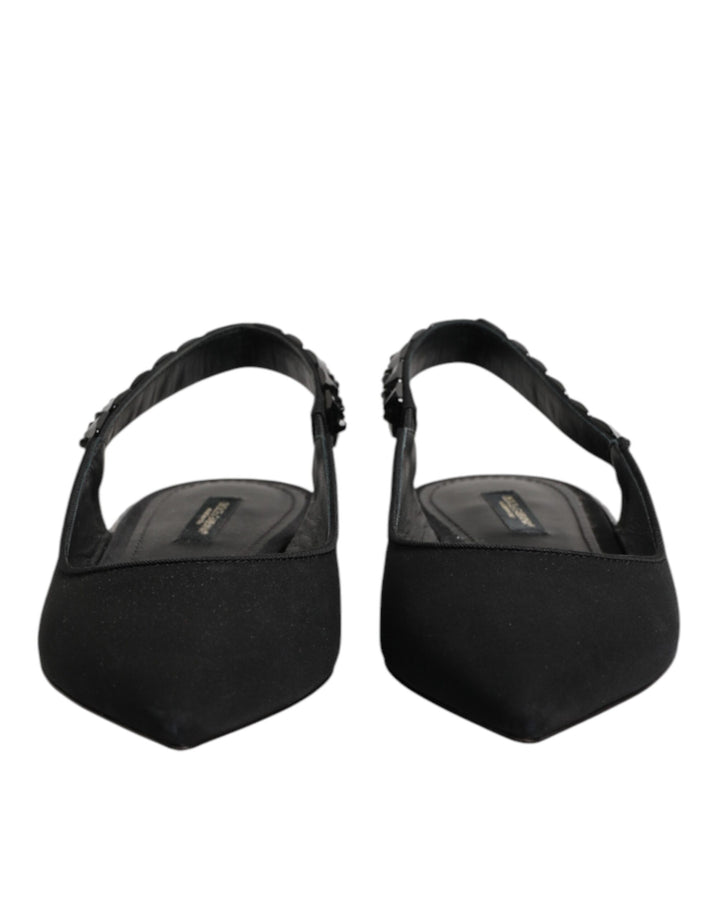Dolce &amp; Gabbana Sample Sale Dolce &amp; Gabbana Black Crystal Charmeuse Slingback Shoes - | Designer outlet