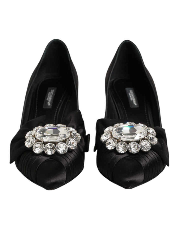 Dolce & Gabbana Black Satin Bow Crystal Embellishment Pumps Shoes