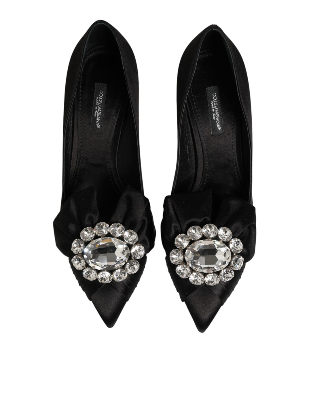 Dolce & Gabbana Black Satin Bow Crystal Embellishment Pumps Shoes