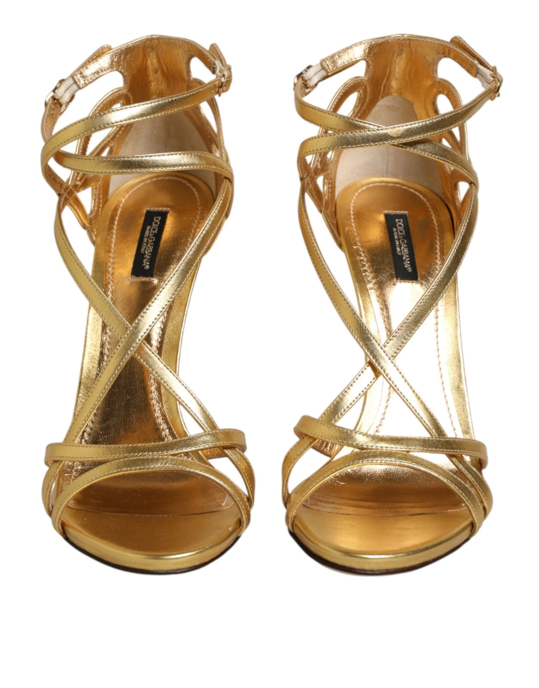 Dolce &amp; Gabbana Gold Leather Keira Heels Sandals Shoes by Dolce &amp; Gabbana outlet now on sale