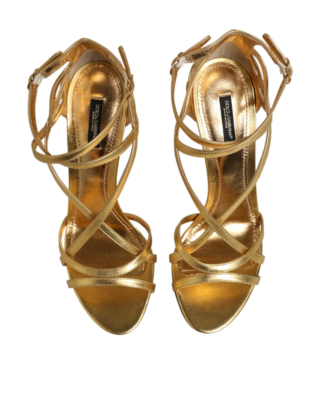 Dolce &amp; Gabbana Gold Leather Keira Heels Sandals Shoes by Dolce &amp; Gabbana outlet now on sale