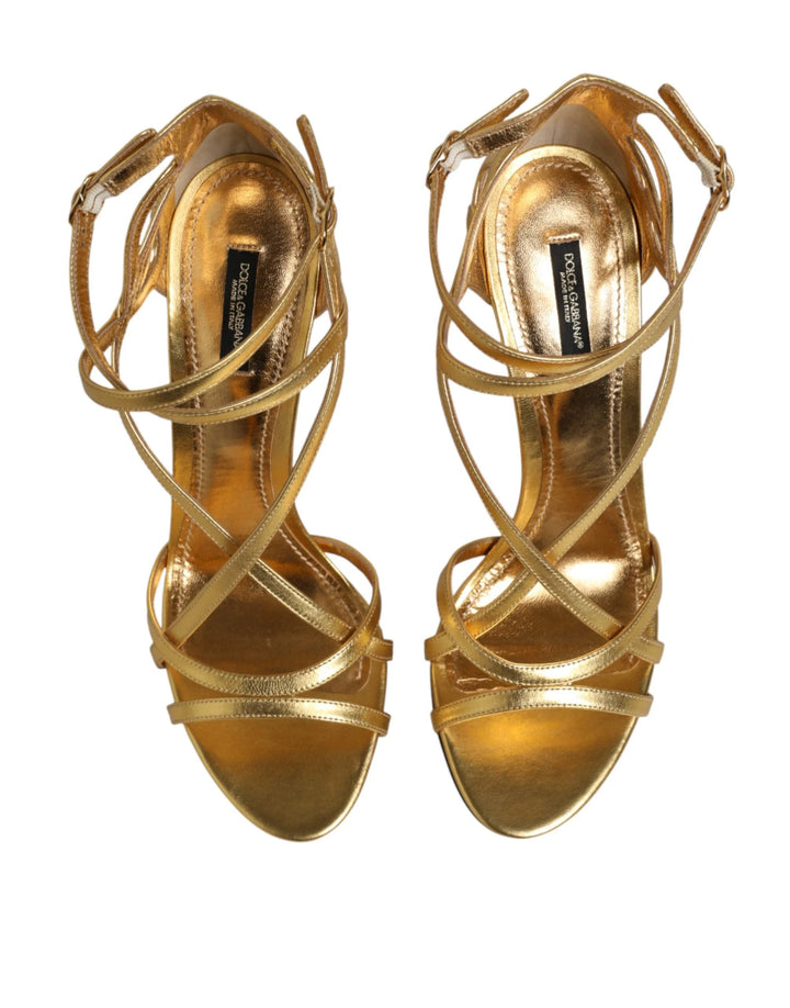 Dolce &amp; Gabbana Gold Leather Keira Heels Sandals Shoes by Dolce &amp; Gabbana outlet now on sale