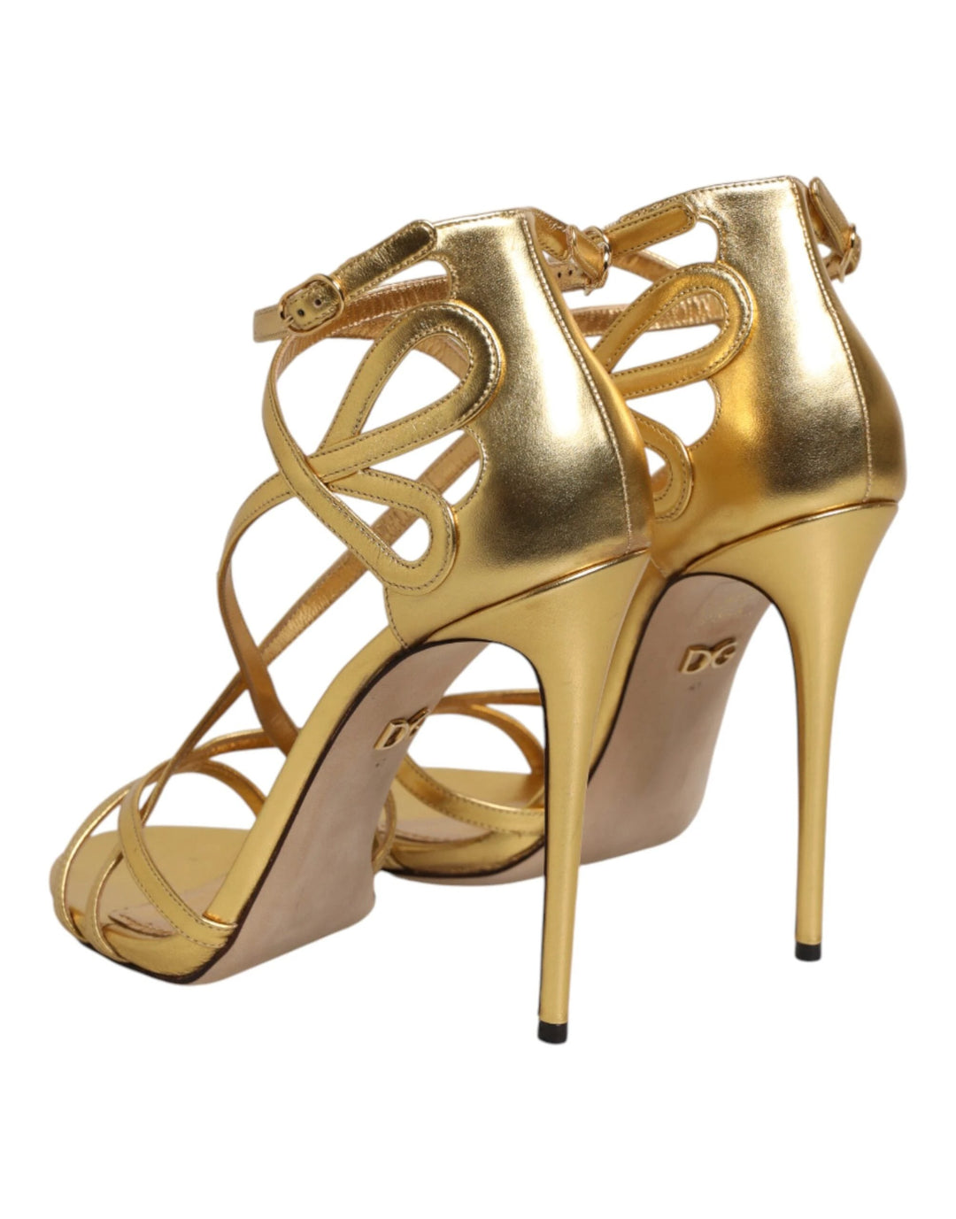 Dolce &amp; Gabbana Gold Leather Keira Heels Sandals Shoes by Dolce &amp; Gabbana outlet now on sale