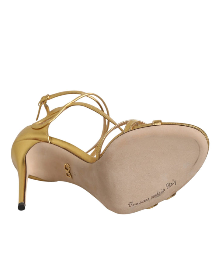 Dolce &amp; Gabbana Gold Leather Keira Heels Sandals Shoes by Dolce &amp; Gabbana outlet now on sale
