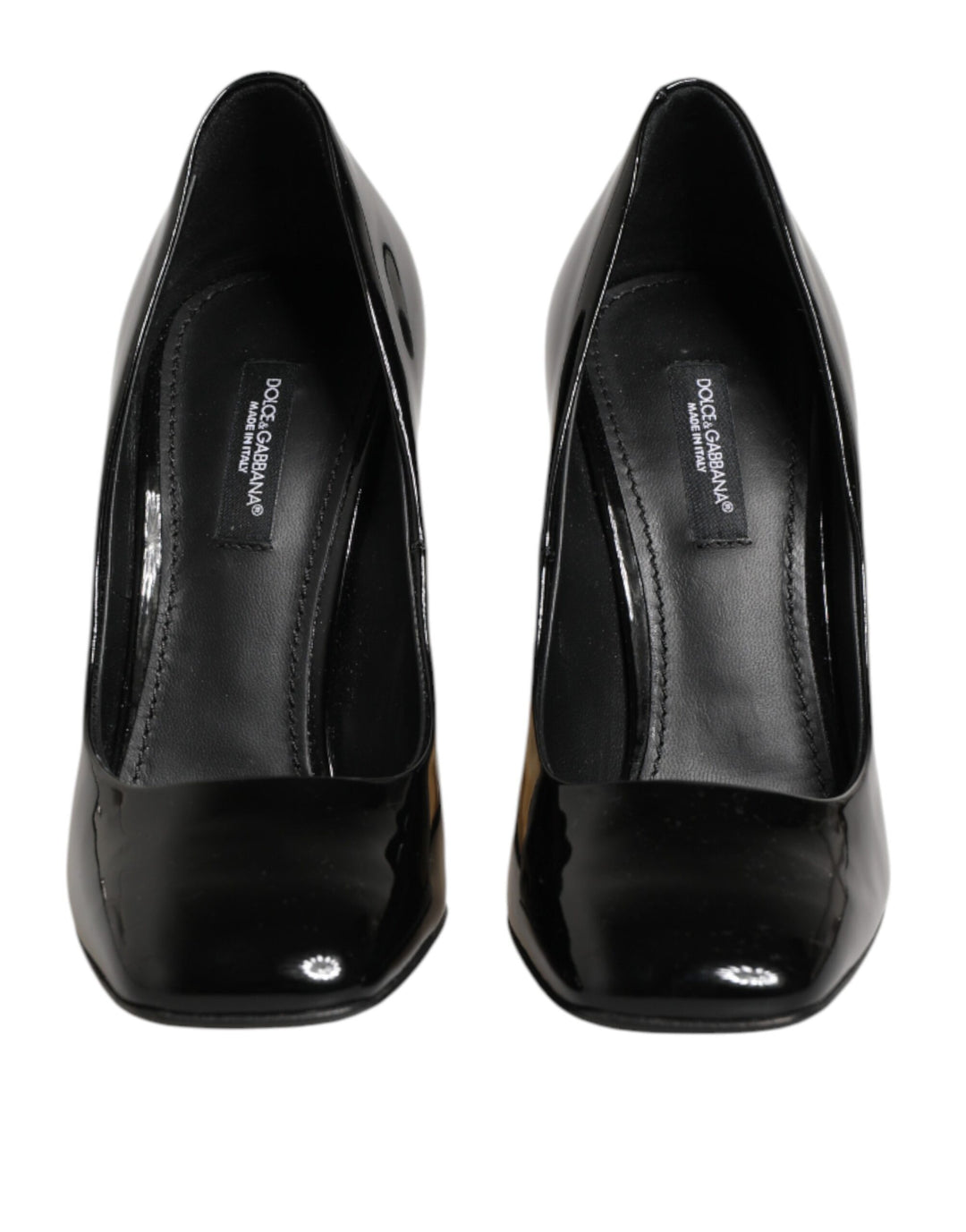 Dolce & Gabbana Black Gold Patent Leather Logo Heels Pumps Shoes