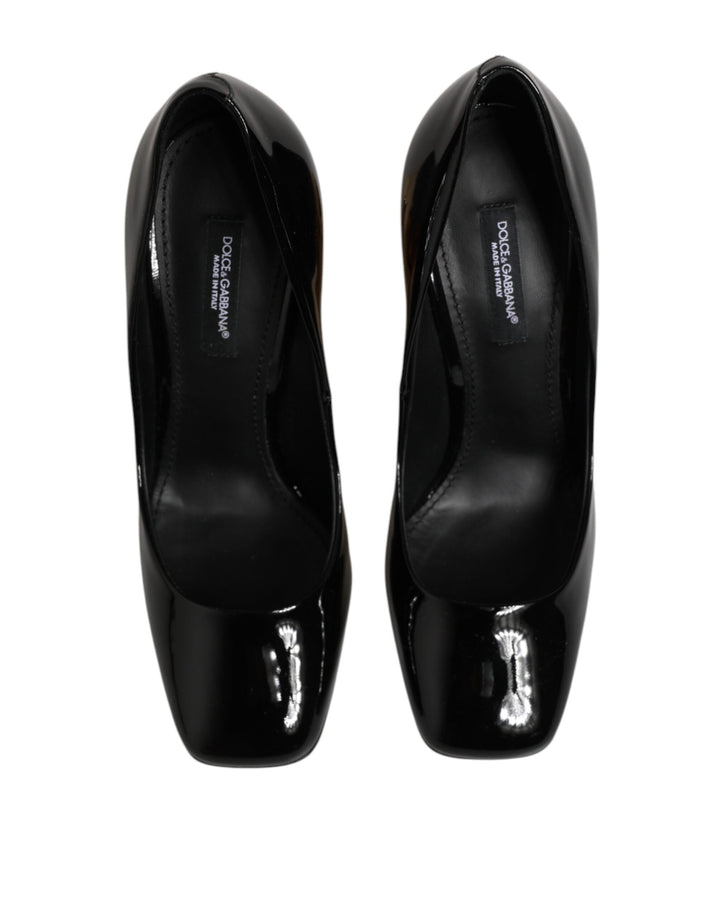 Dolce & Gabbana Black Gold Patent Leather Logo Heels Pumps Shoes