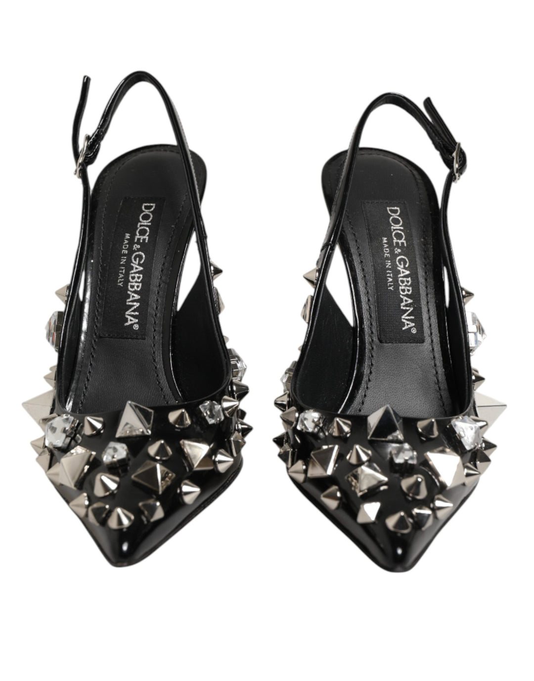 Dolce & Gabbana Black Studded Leather Heels Slingbacks Shoes